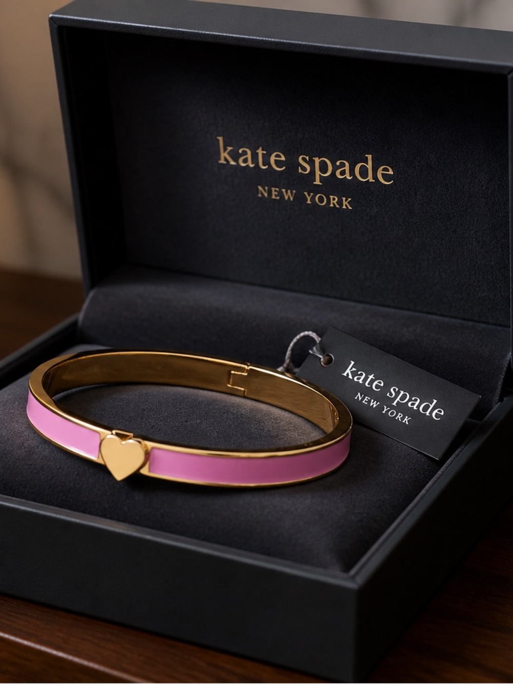 kate spade Gold-Tone Bangle with Pink Enamel Heart
